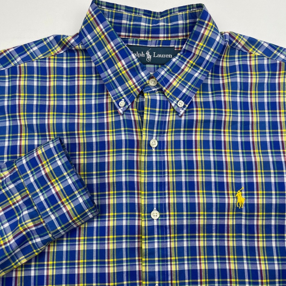 Ralph Lauren Men's Large Rainbow Plaid Button Down Shirt Sleeve Classic Fit